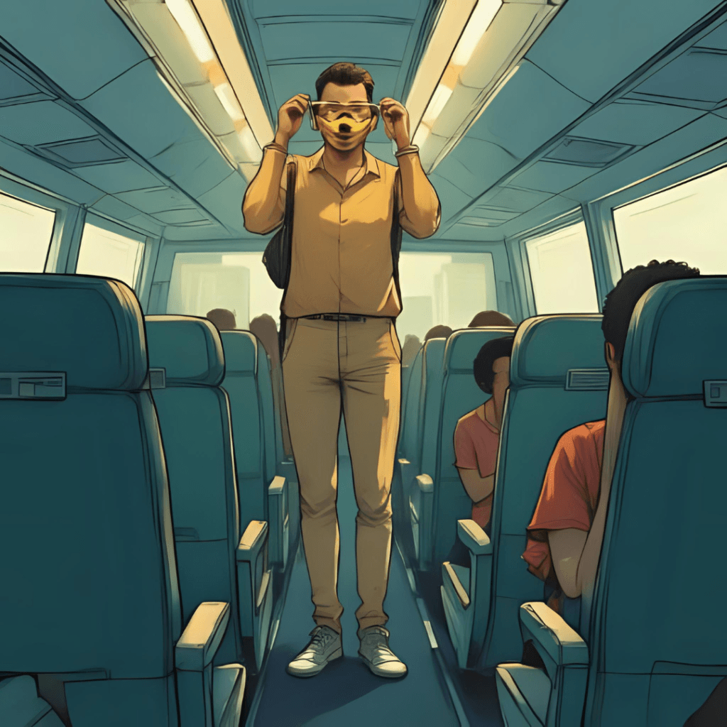 Por qué ahorrar dinero: La guía definitiva para blindar tu futuro (y romper la estadística) - Blog finanzas personales Pasajero de avión poniéndose la máscara de oxígeno primero, metáfora de ahorro personal.