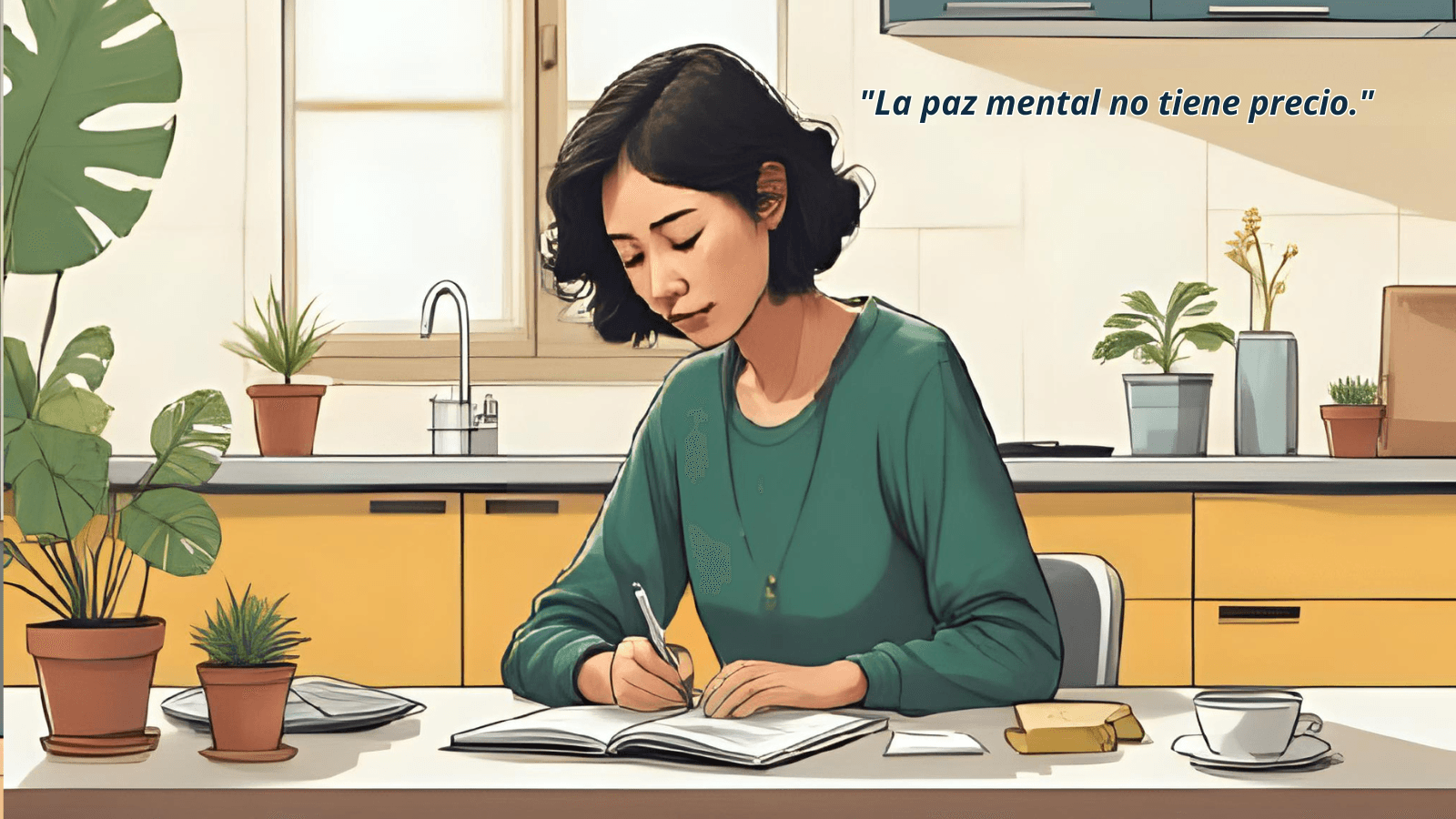 Joven planificando sus finanzas con calma, simbolizando el control y el inicio del hábito de ahorro.