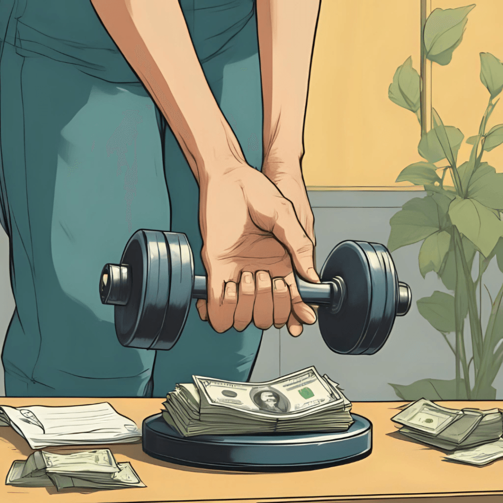 Mano levantando una pesa ligera, metáfora de empezar a ahorrar con cantidades pequeñas para crear hábito.