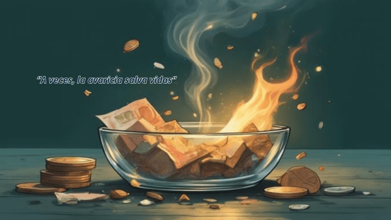 Primer plano artístico de un cigarrillo consumiéndose cuyo humo toma forma de billetes de euro desvaneciéndose, representando el coste del tabaquismo. Dejar de fumar hace de dejes de quemar dinero..