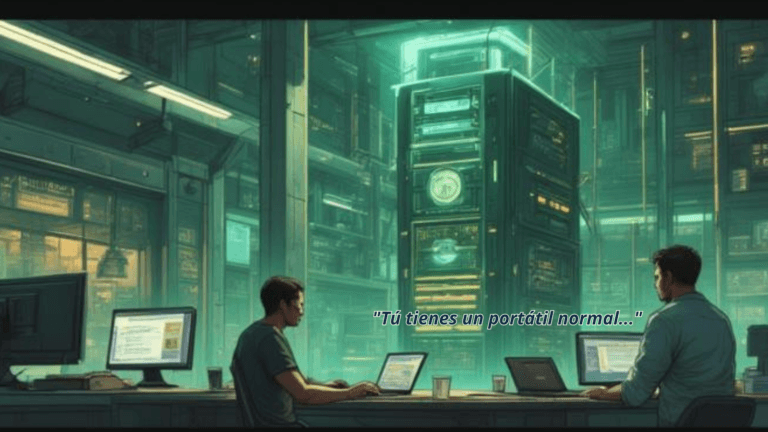 Ibai y Jordi Wild: Dinero, miedos y por qué tú no puedes imitarlos - Blog finanzas personales Ilustración editorial comparando una torre de servidor gigante con un portátil pequeño, simbolizando la diferencia de capital y gestión de Ibai y Jordi Wild, dinero y recursos frente al ciudadano medio.