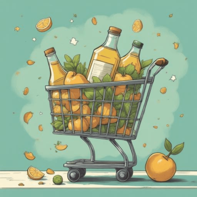 ¿Qué es la inflación? La plaga de termitas que devoran tu dinero - Blog finanzas personales Ilustración de una cesta de la compra pesada con productos de alta inflación como aceite de oliva y energía, representando la inflación personal.