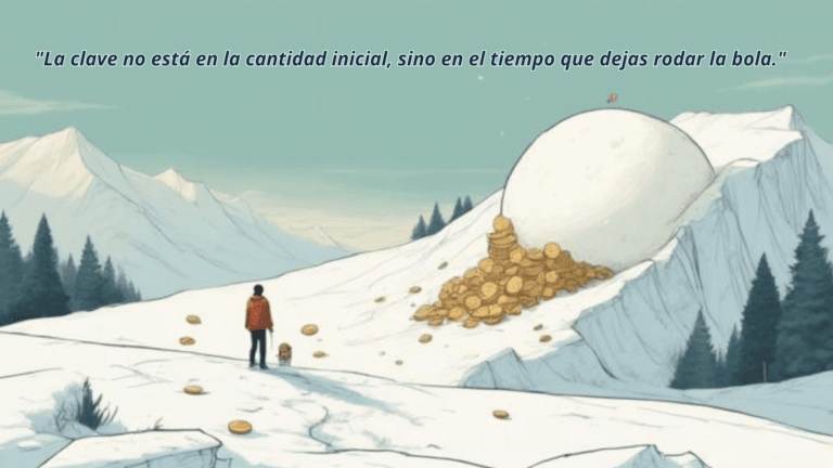 ¿Qué es el Interés Compuesto? La bola de nieve que te hace libre - Blog finanzas personales Ilustración de una gran bola de nieve rodando colina abajo simbolizando el crecimiento exponencial. Metáfora que responde a la pregunta de qué es el interés compuesto.
