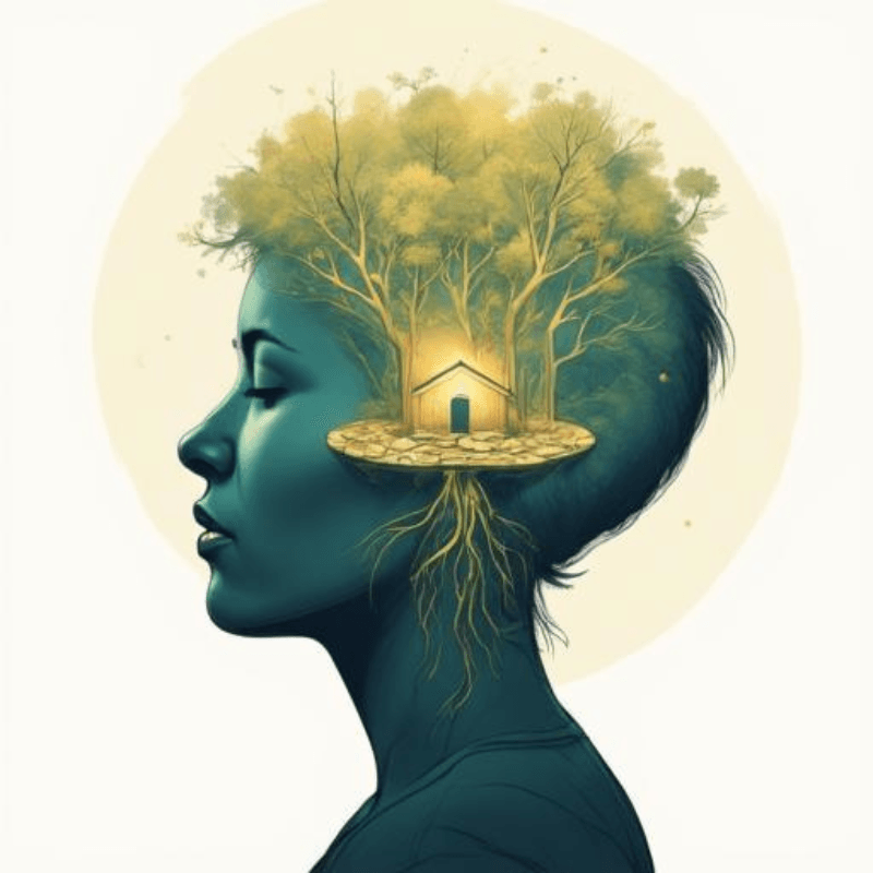 Silueta luminosa de una cabeza donde el legado financiero se representa como raíces doradas que protegen el patrimonio