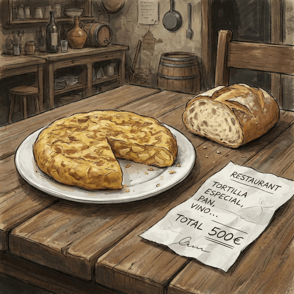 ¿Y si la hucha está rota? La sostenibilidad de las pensiones en España a examen - Blog finanzas personales Comparativa visual entre una factura alta de impuestos y un plato de comida sencillo representando el recorte de pensiones.