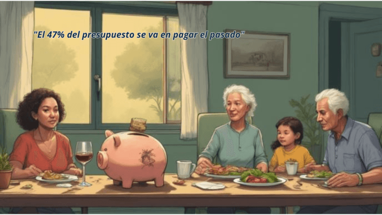 ¿Y si la hucha está rota? La sostenibilidad de las pensiones en España a examen - Blog finanzas personales Hucha de cerdito con grieta sobre mesa de cena familiar representando la crisis de la sostenibilidad de las pensiones en España.